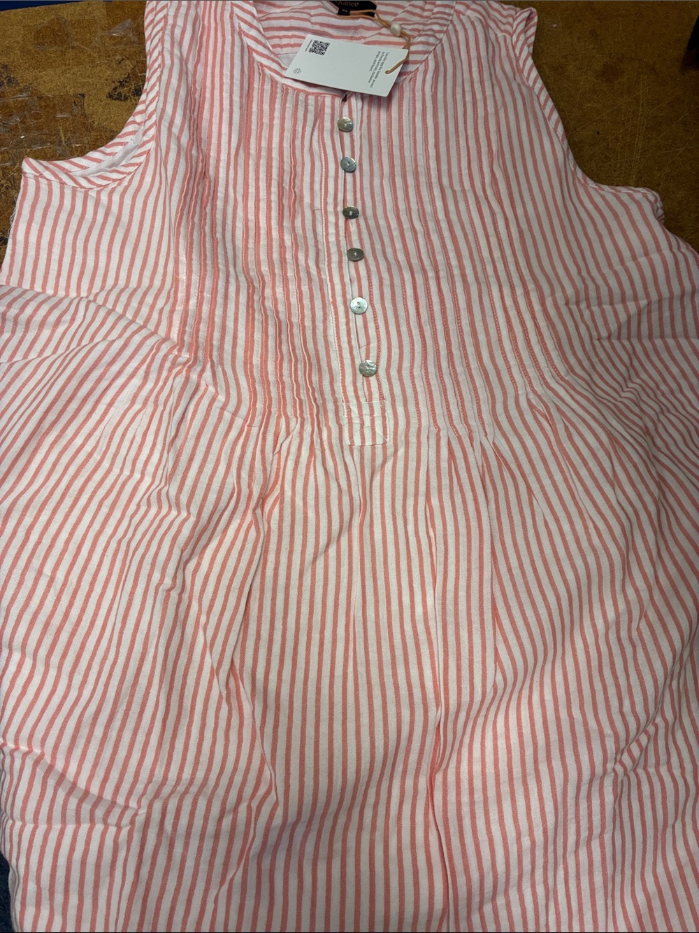 Quince Pink & White Striped Sleeveless Button-Front Camisole